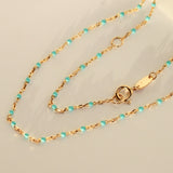 14K Solid Yellow Gold Beads Enamel Necklace