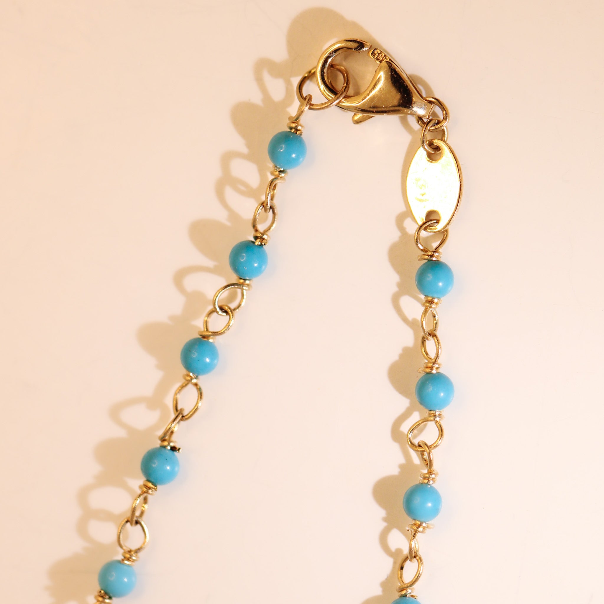 14K Solid Yellow Gold Genuine Stones Necklace