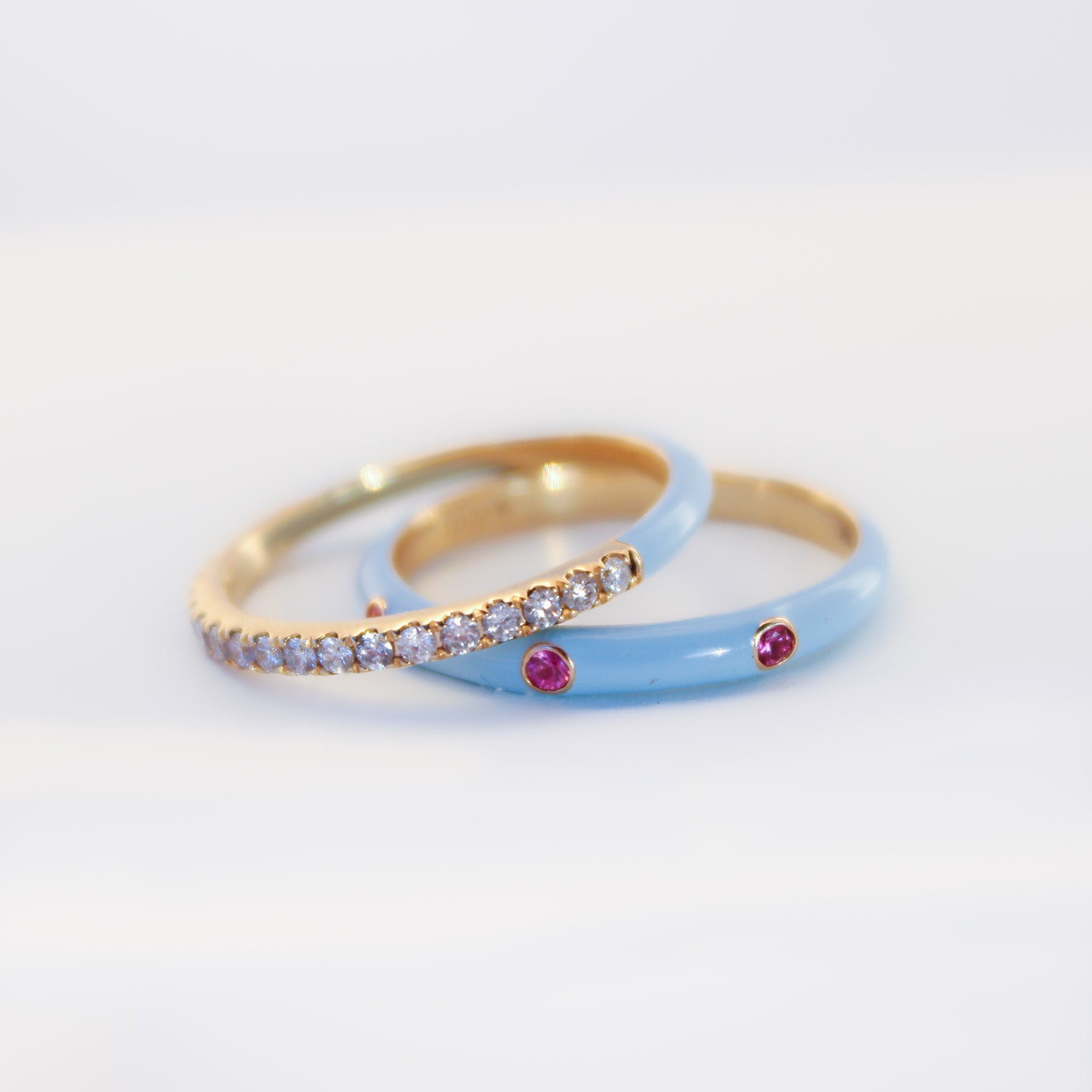 18K Solid Yellow Gold Precious Stones and Enamel Ring