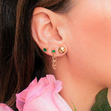 14K Solid Yellow Gold Emerald Princess Cut Stud Earrings