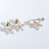 925 Sterling Silver CZ Flower Screw Back Earrings