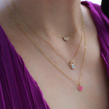 14K Solid Yellow Gold Pave Diamond Heart Necklace