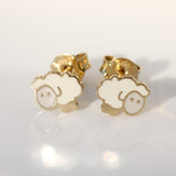 14K Solid Yellow Gold Enamel Sheep Earrings