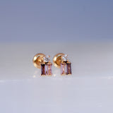 14K Solid Yellow Gold CZ Baguette Earrings