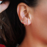 14K Solid Yellow Gold Diamonds Suspender Single Earring