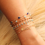 14K Solid Yellow Gold Royal Blue Evil Eye Bracelet