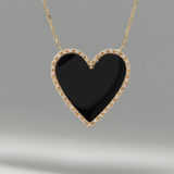 14K Solid Gold Genuine Stone Heart Necklace with Diamonds