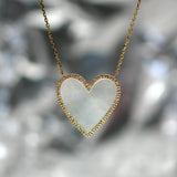 14K Solid Gold Genuine Stone Heart Necklace with Diamonds