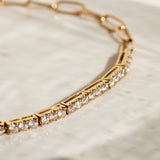 14K Solid Yellow Gold Half Tennis Bracelet and Paperclip Link