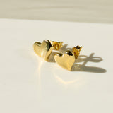 14K Solid Yellow Gold Large Heart Stud Earrings