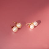 14K Solid Yellow Gold Pearls Stud Earrings