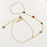 18K Solid Yellow Gold Precious Stones Clon Bracelet