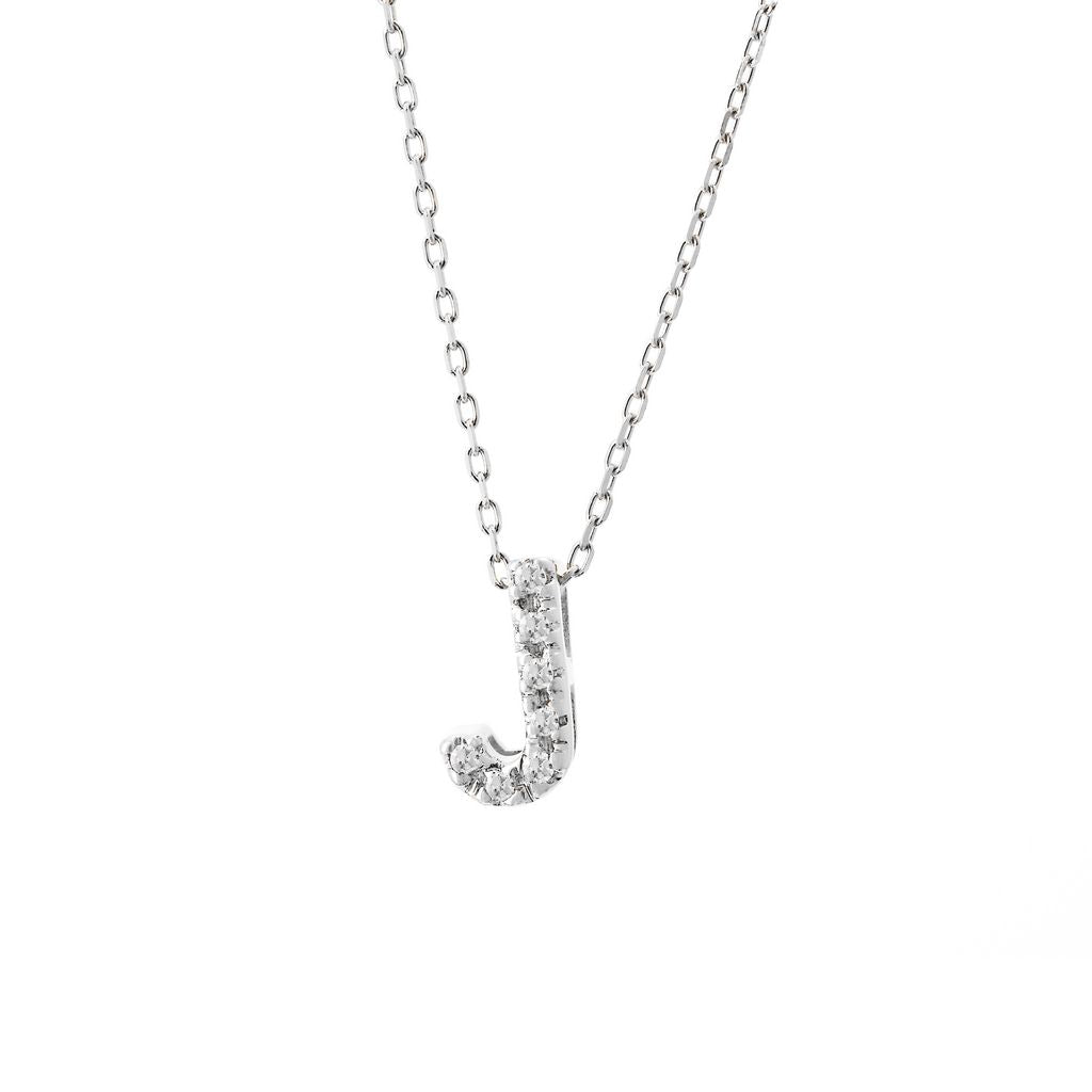 14K Solid White Gold Initial Diamond Necklace