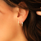 14K Solid White CZ and Beads Huggie Hoops