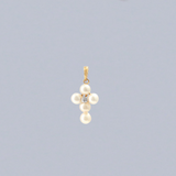 14K Solid Gold Pearls Cross Pendant with Pave Diamonds