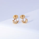 14K Solid Yellow Gold Moon Earrings