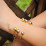 14K Solid Yellow Gold Balls Cuff Bangle