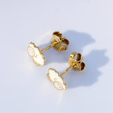 14K Solid Yellow Gold Enamel Sheep Earrings