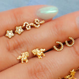 14K Solid Yellow Gold CZ Mini Star Earrings