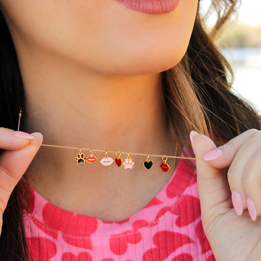 14K Solid Yellow Gold Mini Heart Custom Enamel Pendant