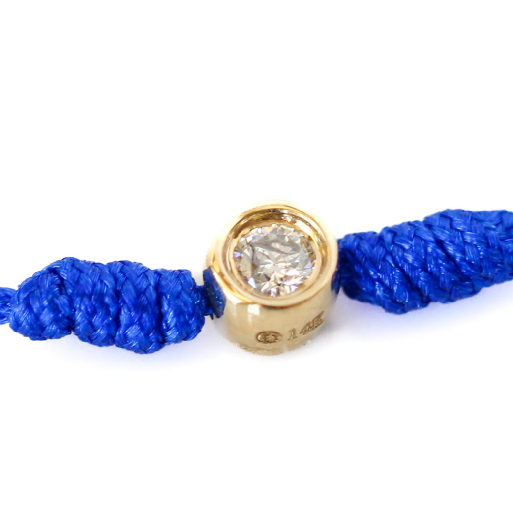 14K Solid Yellow Gold Bezel Diamond Cord Bracelet