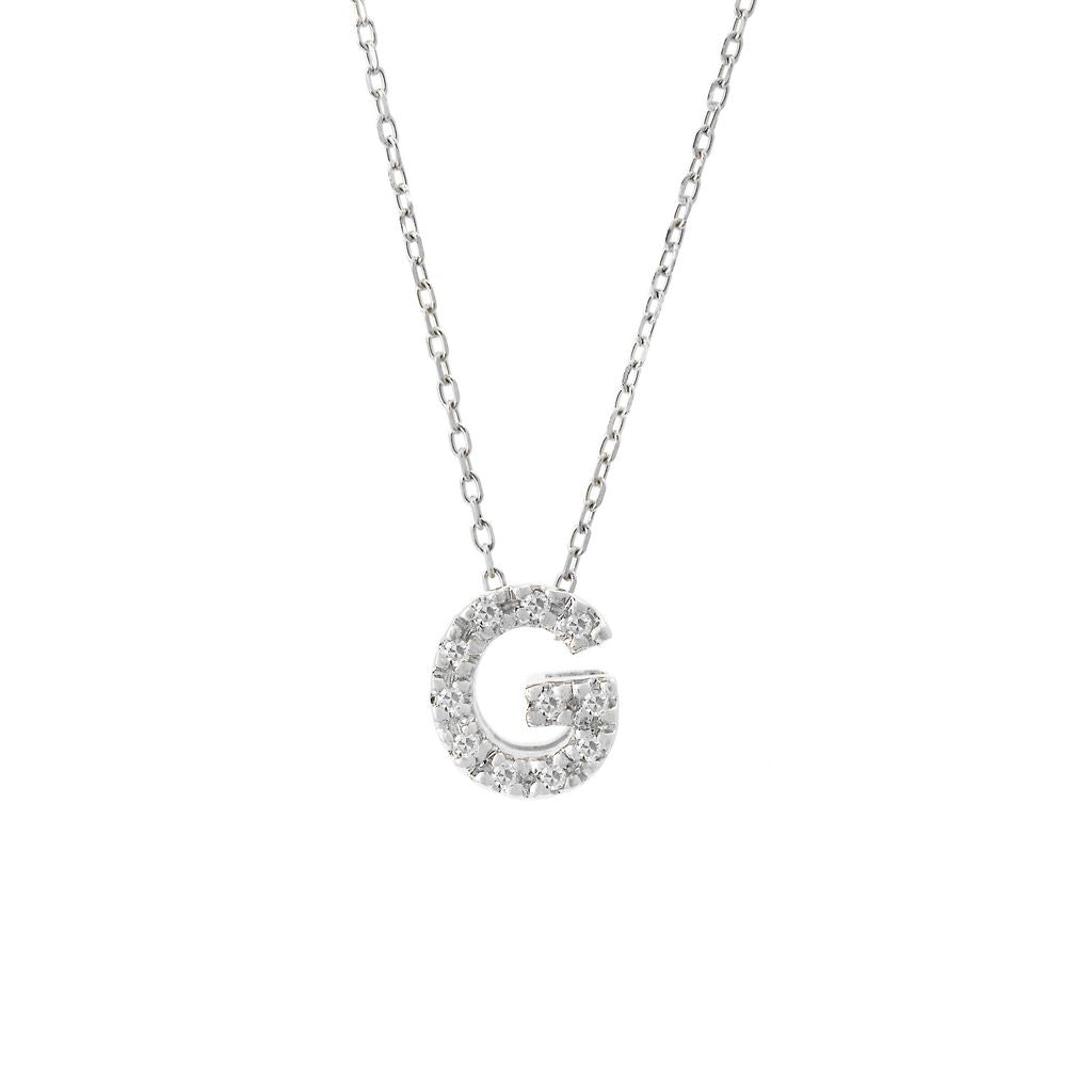 14K Solid White Gold Initial Diamond Necklace