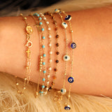 14K Solid Yellow Gold Royal Blue Evil Eye Bracelet