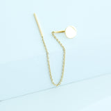 14K Solid Yellow Gold Small Flat Disc Pull Threader Earring