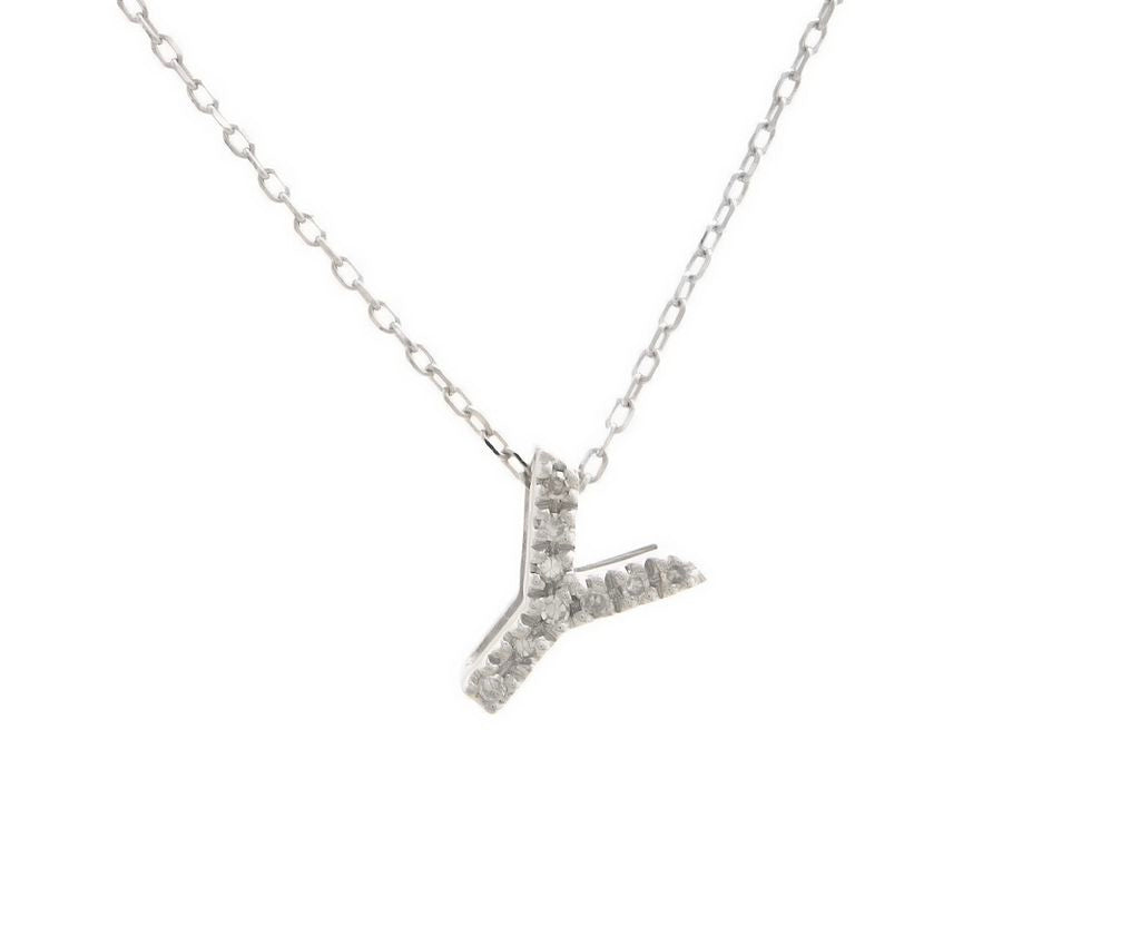 14K Solid White Gold Initial Diamond Necklace