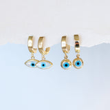 14K Solid Gold Unisex Blue Evil Eye Single Huggie Hoop