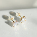 14K Solid Gold CZ Princess Cut Stud Earrings