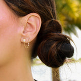 14K Solid Yellow Gold Turtle & Stud Chain Earring