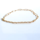 14K Solid Yellow Gold Half Tennis Bracelet and Paperclip Link