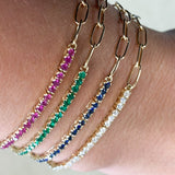 14K Solid Yellow Gold Half Tennis Bracelet and Paperclip Link
