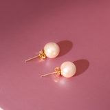 14K Solid Yellow Gold Pearls Stud Earrings