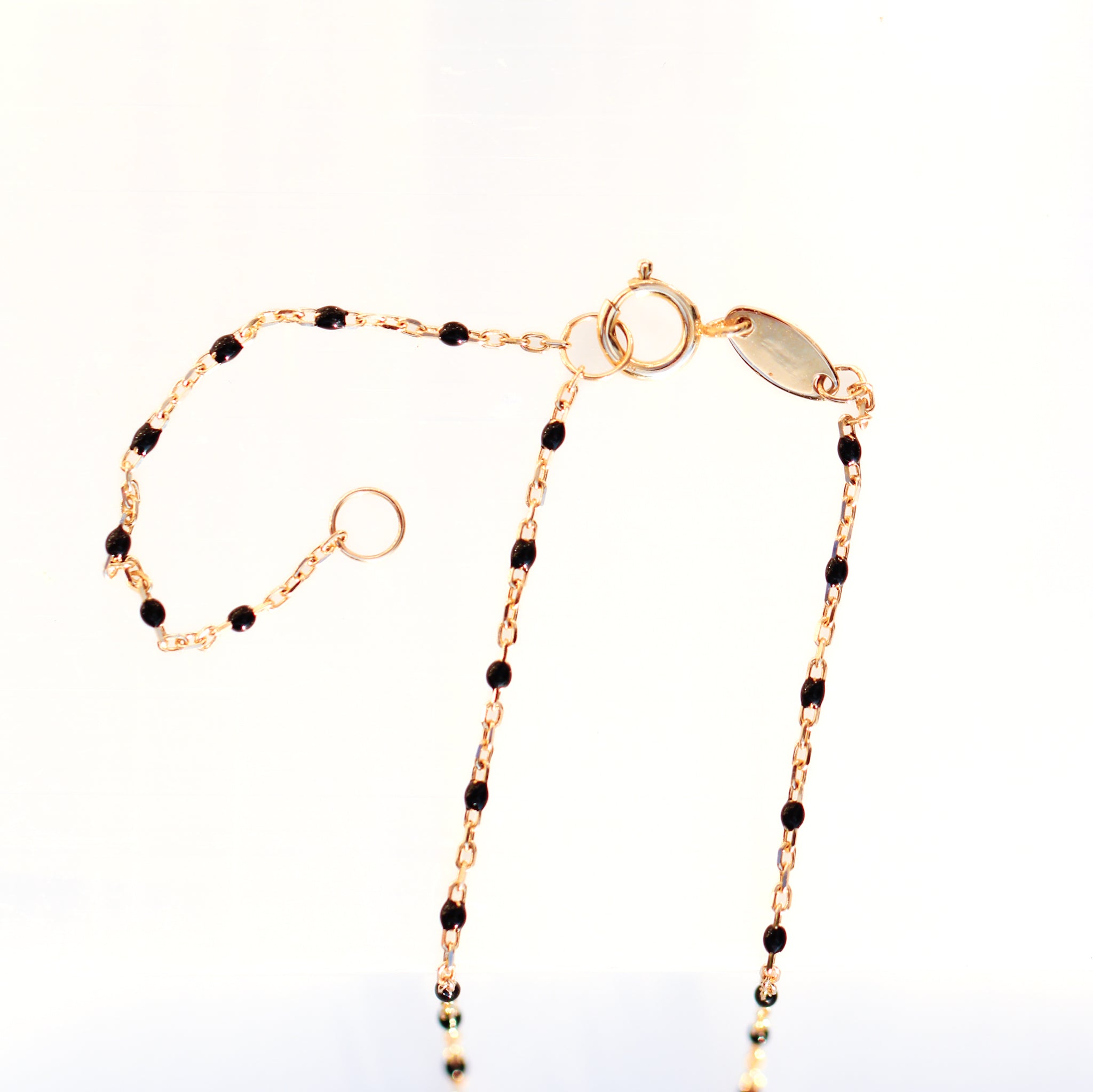 14K Solid Yellow Gold Beads Enamel Necklace