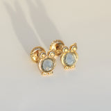 14K Solid Yellow Gold CZ Owl Earrings