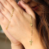 14K Solid Yellow Gold Diamond Cut Rosary Necklace