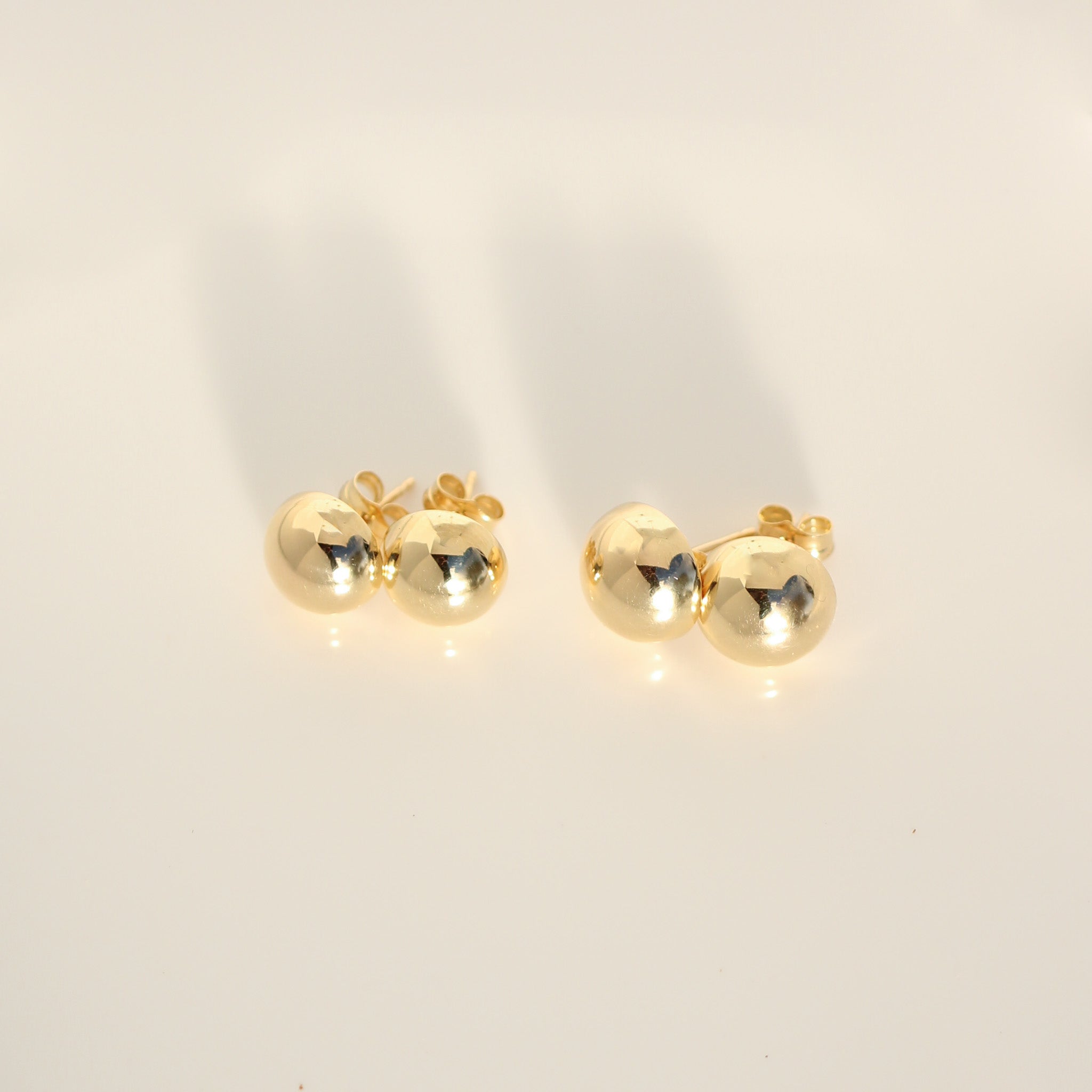 14K Solid Yellow Gold Half Ball Stud Earrings