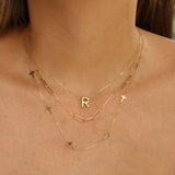 14K Solid Yellow Gold Huge Initial Necklace with Diamond