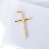 14K Solid Yellow Gold 43.3mm Tube Cross Pendant