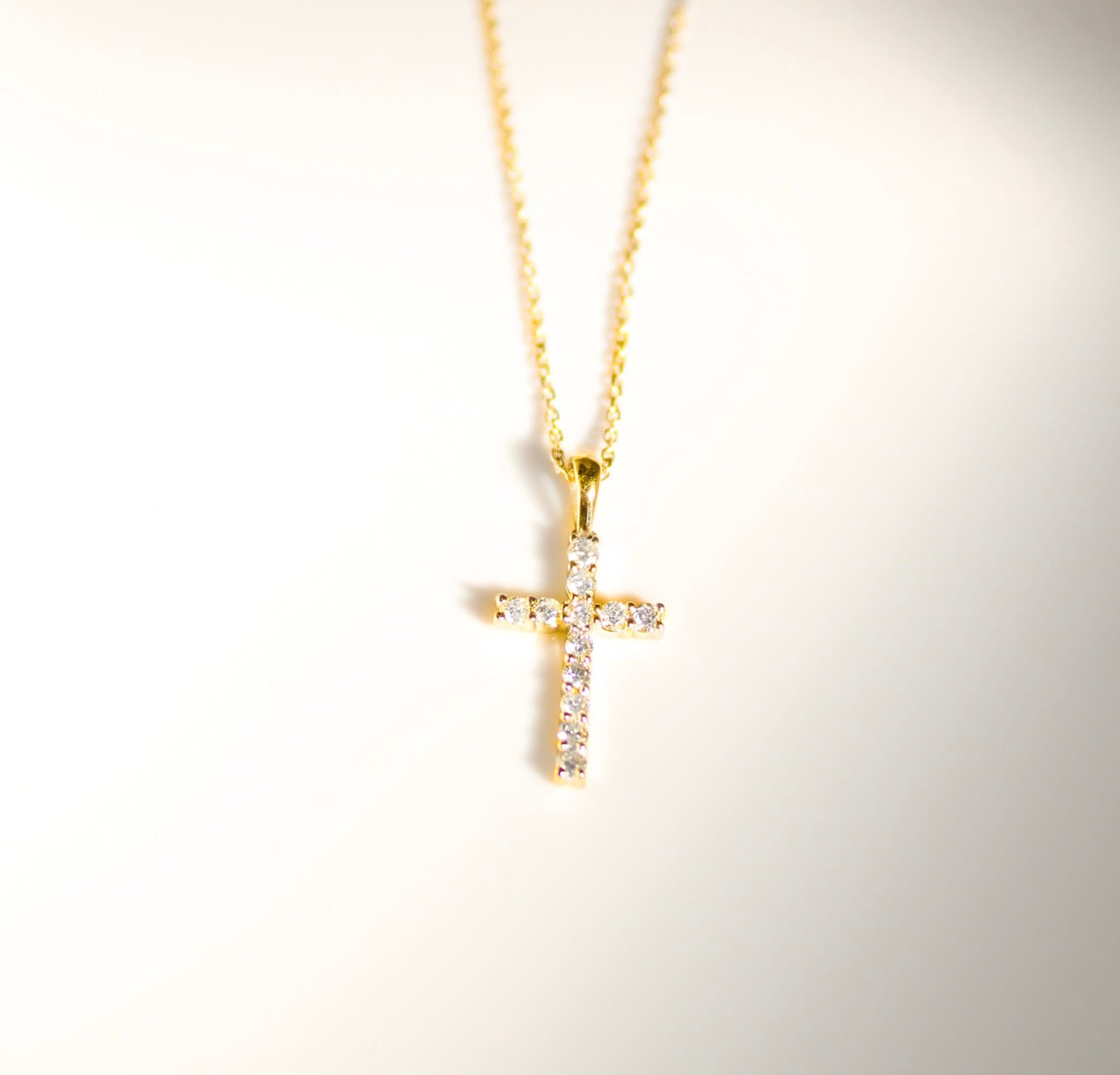 14K Solid Gold Diamond Cross Pendant