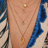 14K Solid Yellow Gold Clam Shell Necklace