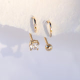 14K Solid Yellow Gold Ball Backward Hoop Earring