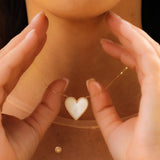 14K Solid Gold Genuine Stone Heart Necklace with Diamonds