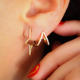 14K Solid Yellow Gold Diamond Stars Hoop Earrings