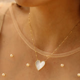 14K Solid Gold Genuine Stone Heart Necklace with Diamonds