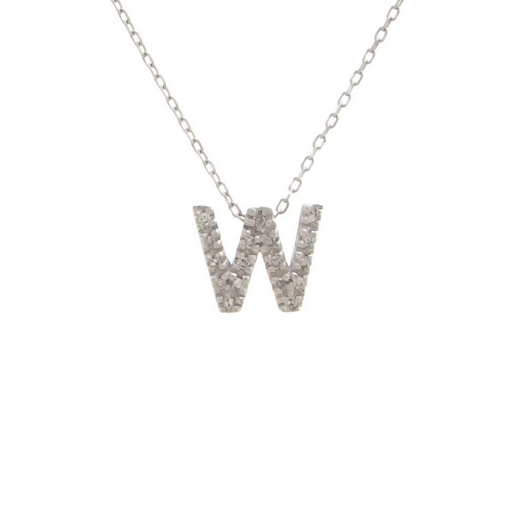14K Solid White Gold Initial Diamond Necklace