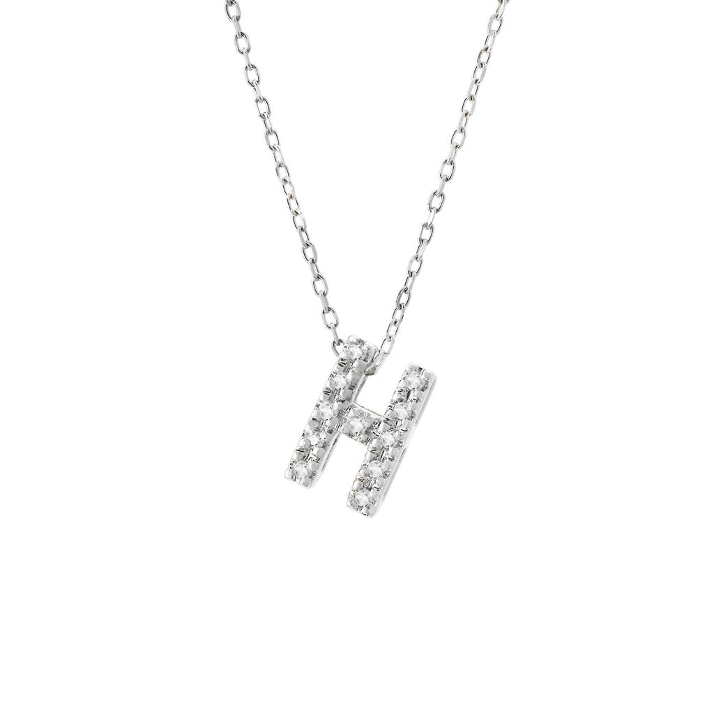 14K Solid White Gold Initial Diamond Necklace
