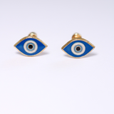 14K Yellow Gold Enamel Open Evil Eye Stud Earrings